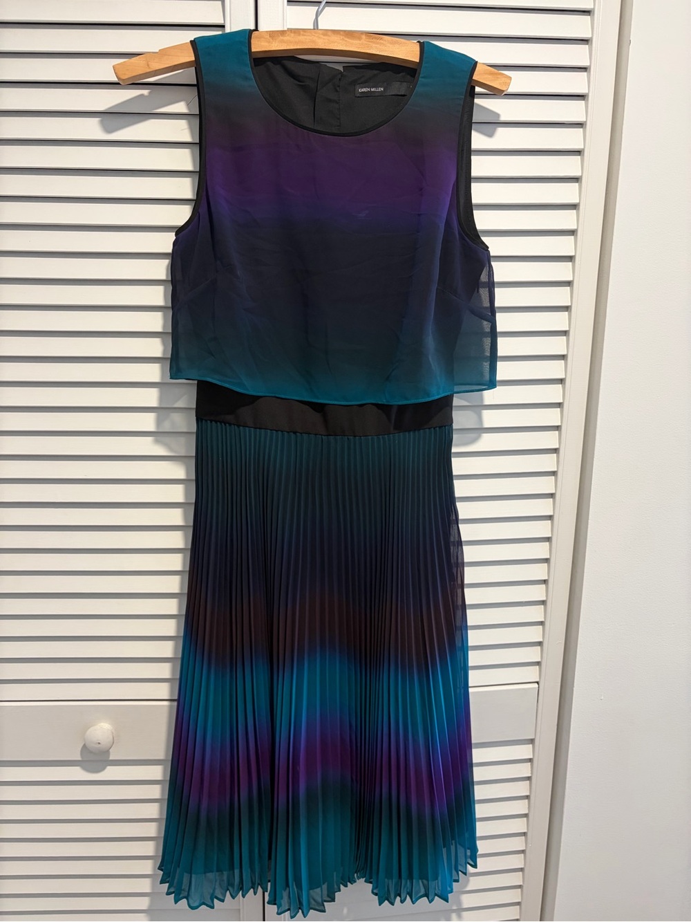 Karen Millen Teal and Purple Ombre Pleated Midi Dress
